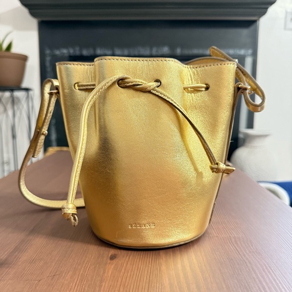 Sezane Micro Farrow Bucket Bag Gold Leather Handbag Purse - Picture 1 of 7